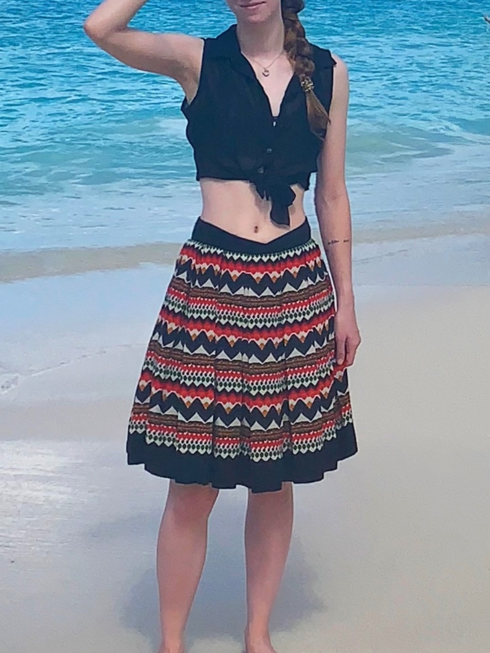 Fei Silk Geometric Print Pleated Skirt Anthropologie Boho Size 4